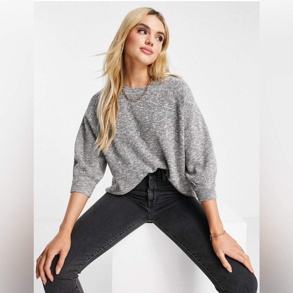 Madewell Telluride Pullover Crewneck Sweater in Marled Gray Black White Sz Small